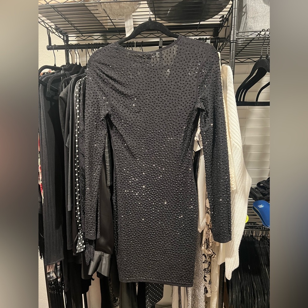 Black Mesh Rhinestone Dress - Picture 4 of 4